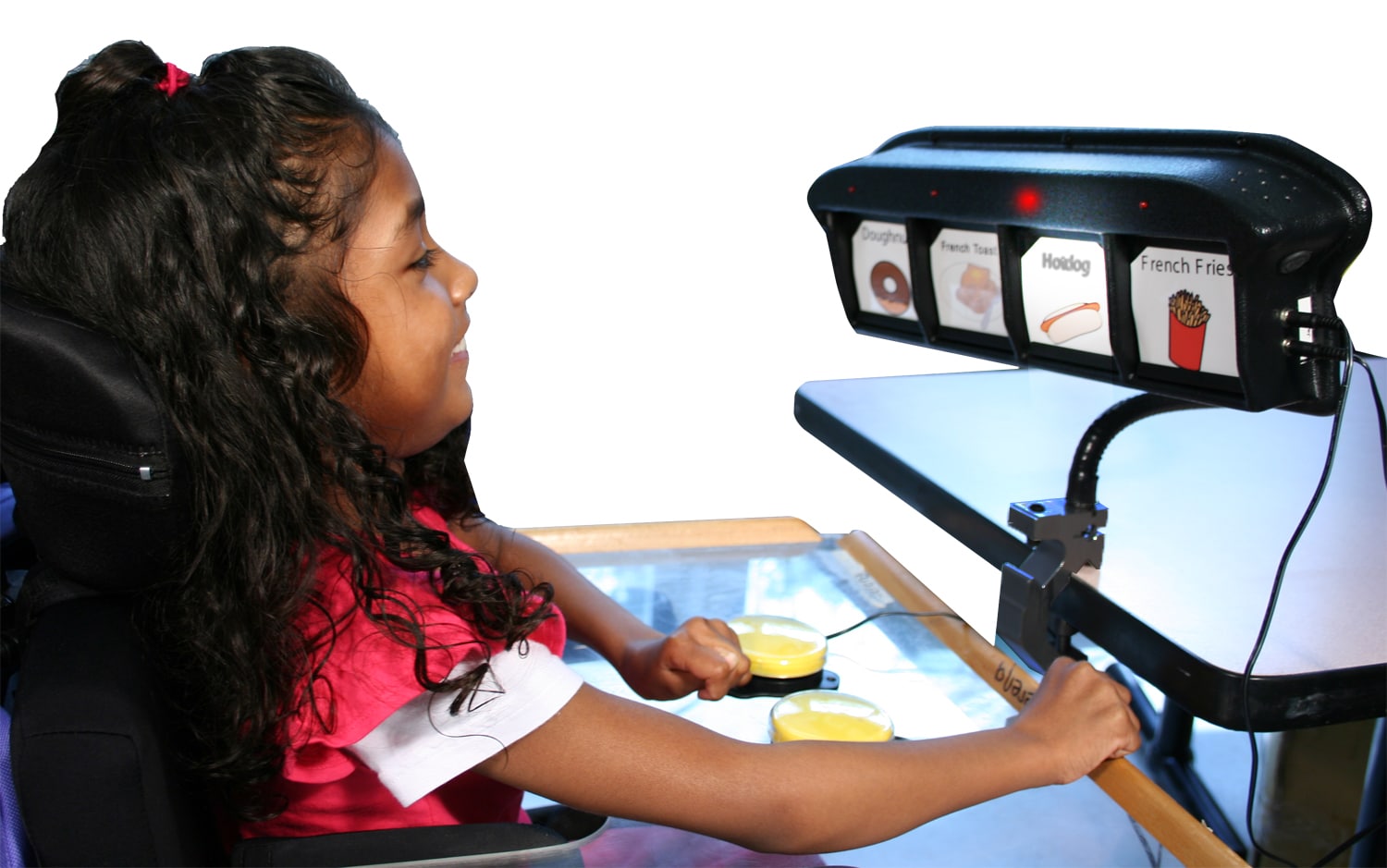 Girl Using 4-Choice Sequential Scanner for the Visually Impaired