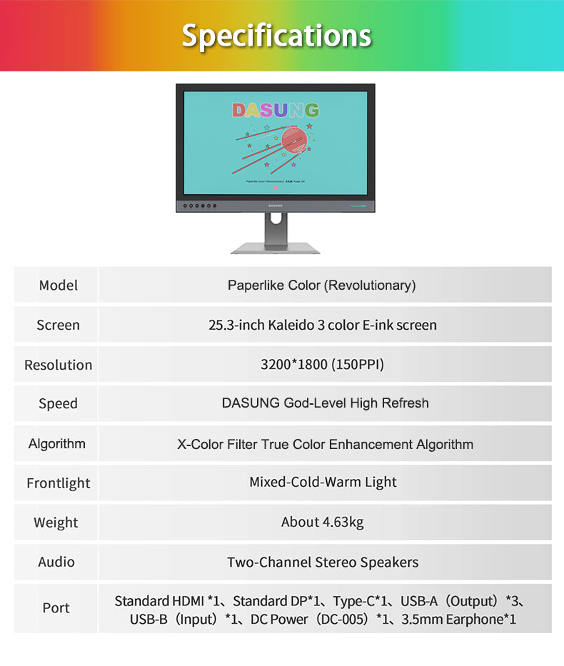 Dasung Paperlike COLOR (Revolutionary): World First Ultra-fast E-ink Monitor (25.3-inch) - 33Hz Dasung