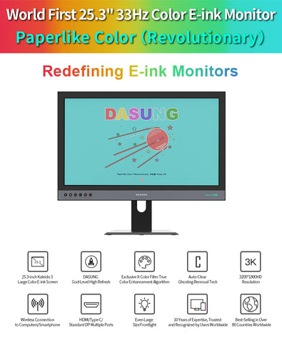 Dasung Paperlike COLOR (Revolutionary): World First Ultra-fast E-ink Monitor (25.3-inch) - 33Hz Dasung Special Needs Computers - 10