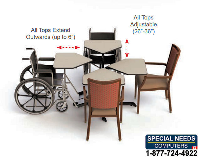 Nursing home four Person Height Adjustable Wheelchair Table - 1