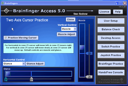 Brainfingers two axis cursor practice
