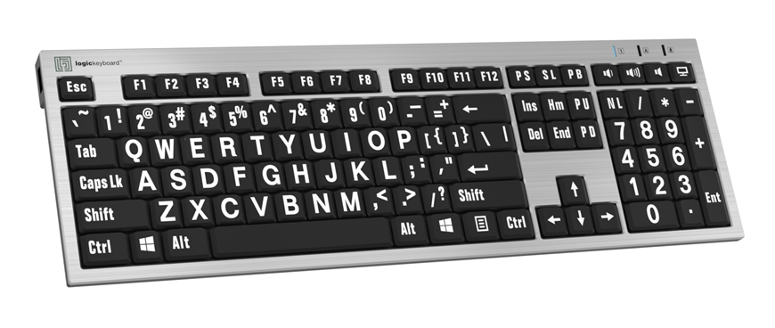 Large Print - White on Black Silver Slimline Keyboard – Windows US English Special Needs Computers - 5