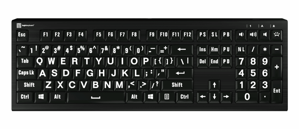 LargePrint White on Black - ASTRA 2 Backlit Keyboard - US English Special Needs Computers - 1