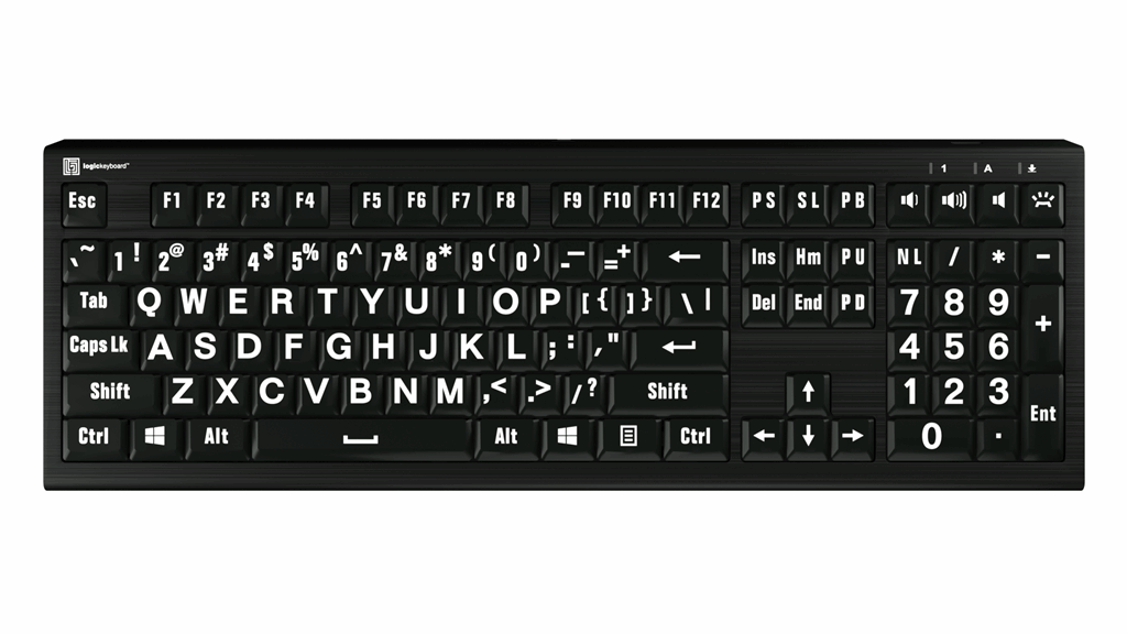 LargePrint White on Black - ASTRA 2 Backlit Keyboard - US English LogicKeyboard