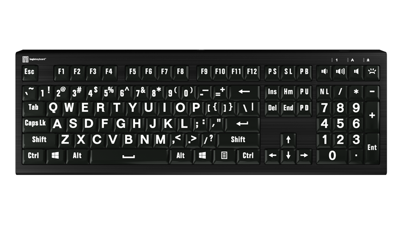 LargePrint White on Black - ASTRA 2 Backlit Keyboard - US English
