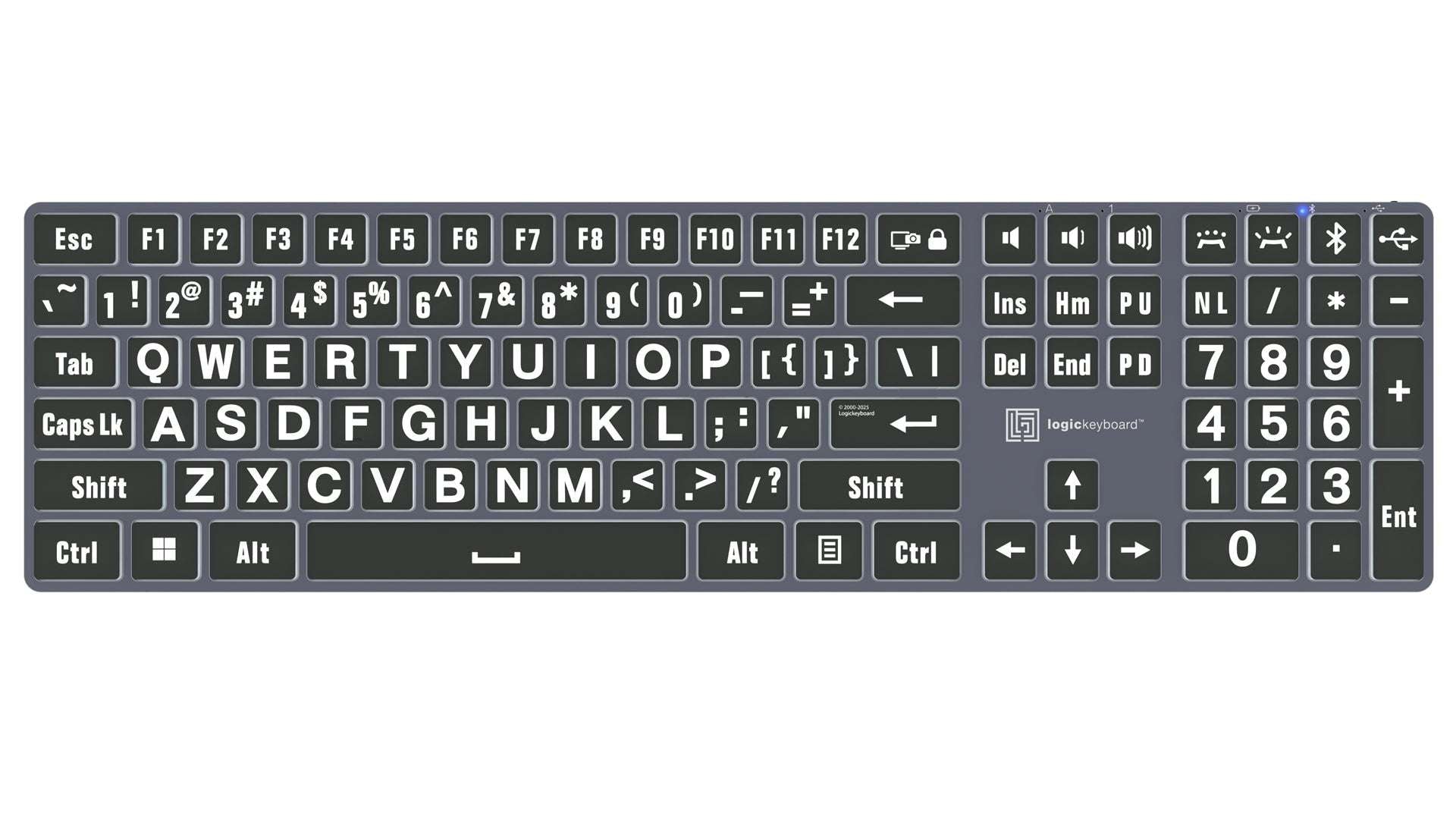 Large Print - White on Black TITAN Slimline Keyboard – US English LogicKeyboard - 1