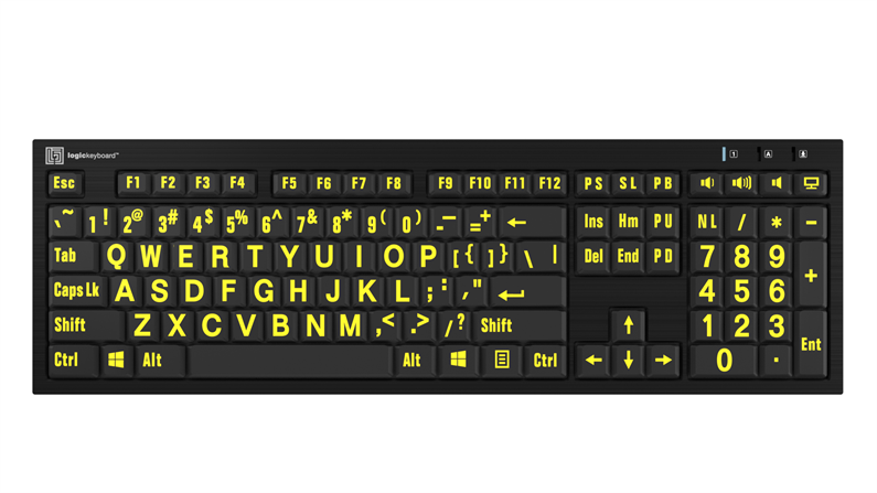 LargePrint Yellow on Black - PC Nero Slimline Keyboard - US English