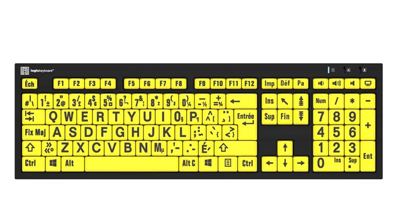 LargePrint Black on Yellow - PC Nero Slimline Keyboard - FC French-Canadian