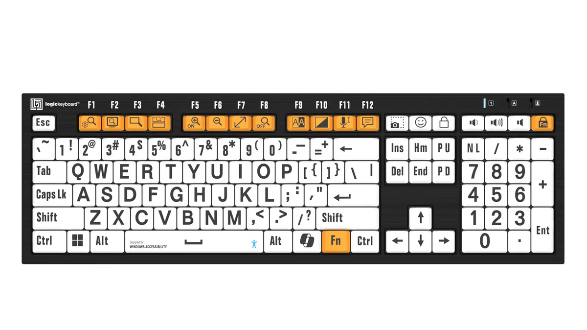 Logistickeyboard Windows Accessibility - NERO Slimline Keyboard Black on White - 1