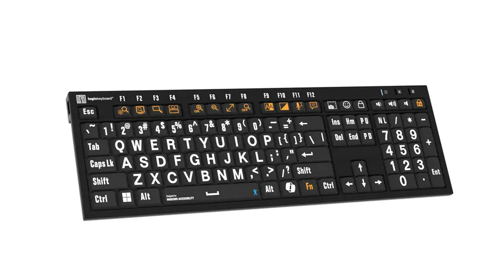 Logistickeyboard Windows Accessibility - NERO Slimline Keyboard White on Black- 2