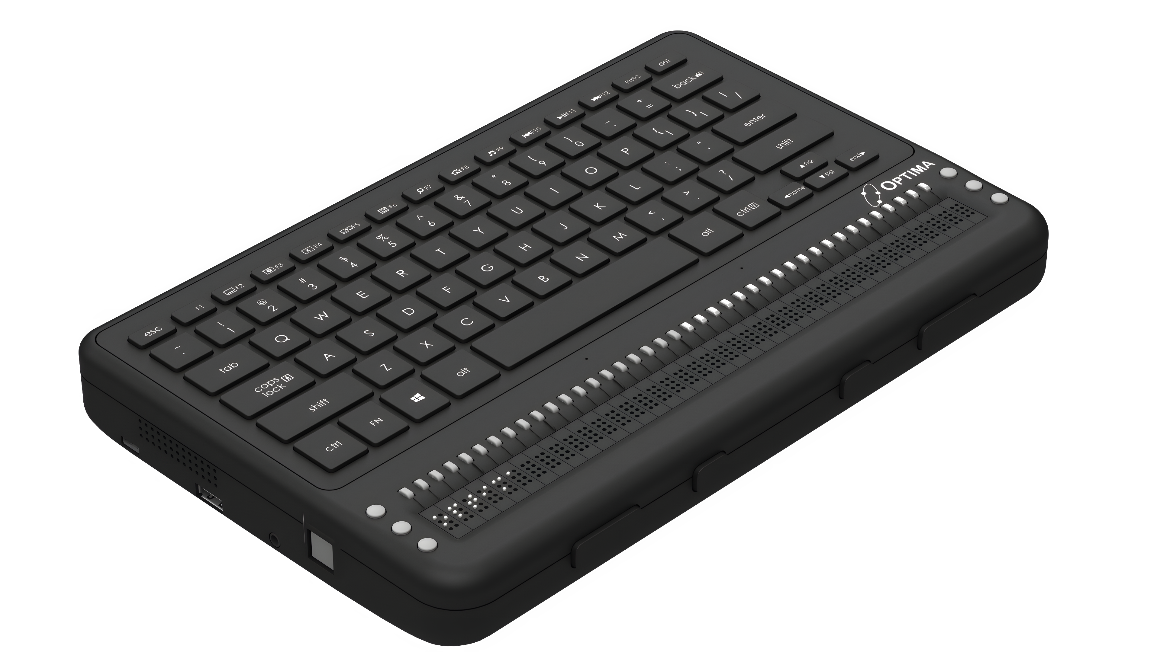 Optima All-in-one Braille laptop computer angled view