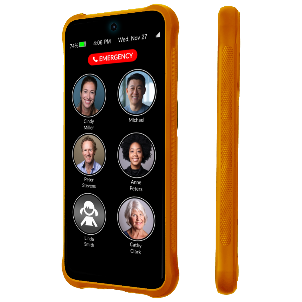 Smartphone with emergency contact screen on a white background