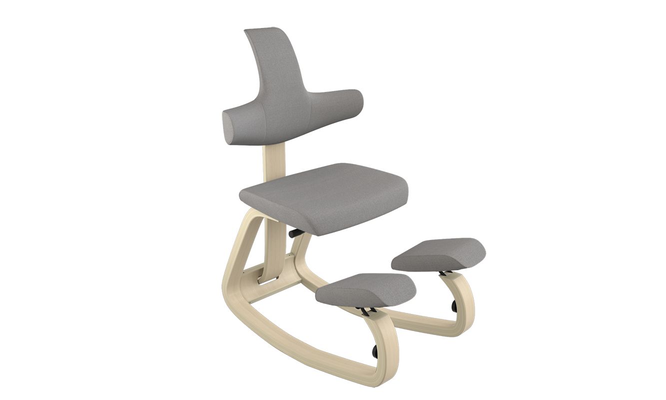 Thatsit Balans Kneeling Chair with Backrest - Grey/ Natural Wood