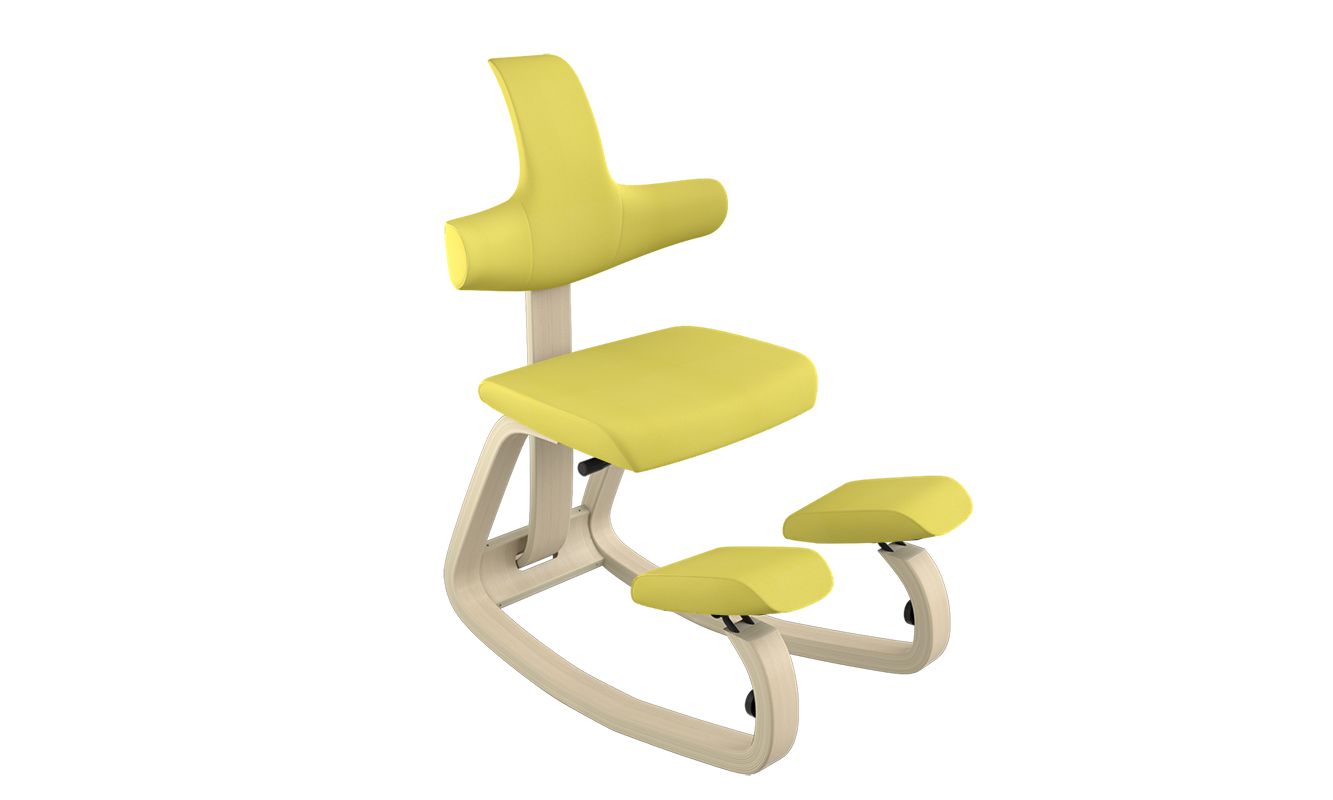 Thatsit Balans Kneeling Chair with Backrest- Yellow/Natural Wood
