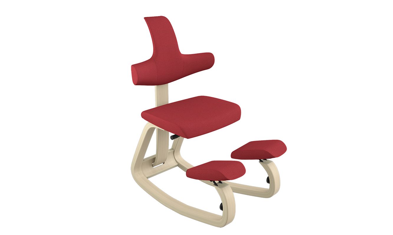 Thatsit Balans Kneeling Chair with Backrest - Red/Natural Wood