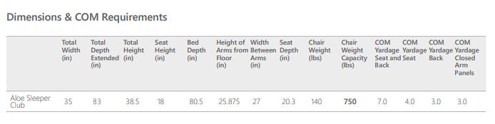 Aloe Sleeper Club Chair dimensions