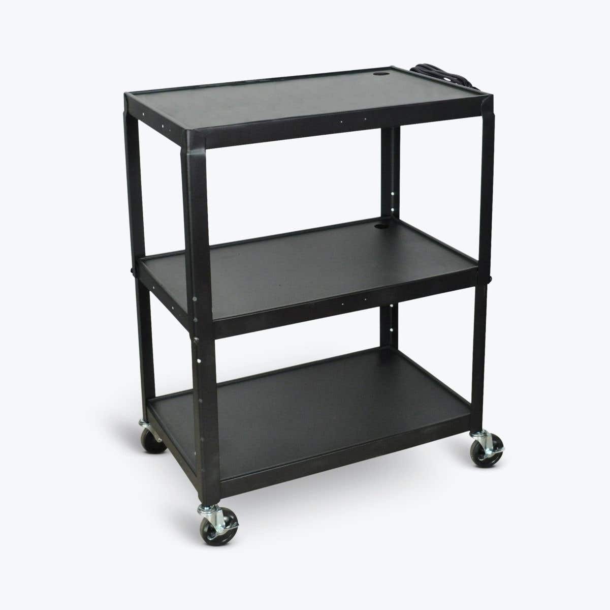 Extra-Large Adjustable-Height Steel AV Cart Three Shelves Black Electric - 1