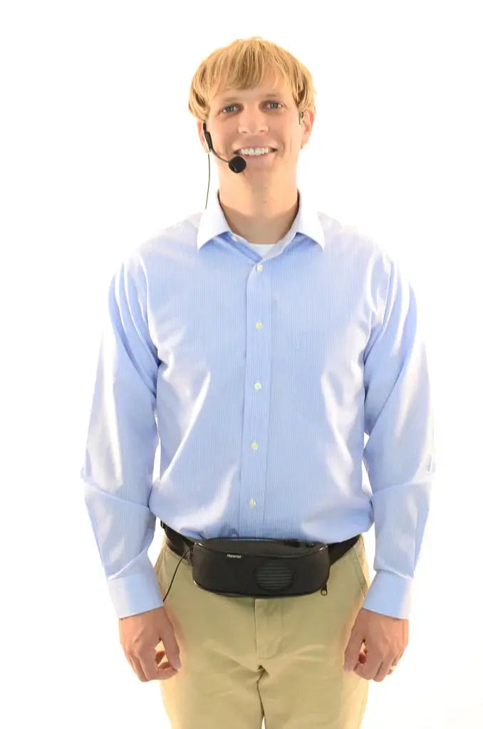 ChatterVox  with man wearing around waist