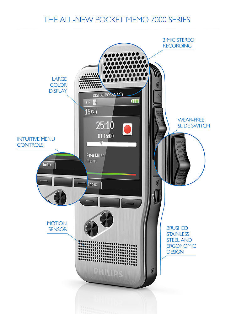Philips Pocket Memo DPM7000 with SpeechExec Software (2 Year License)