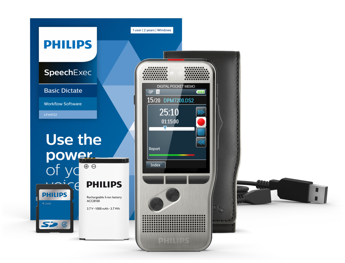 Philips Pocket Memo DPM7000 with SpeechExec Software (2 Year License)