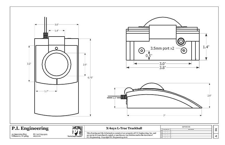 Products X-keys L-Trac Black Trackball Drawing