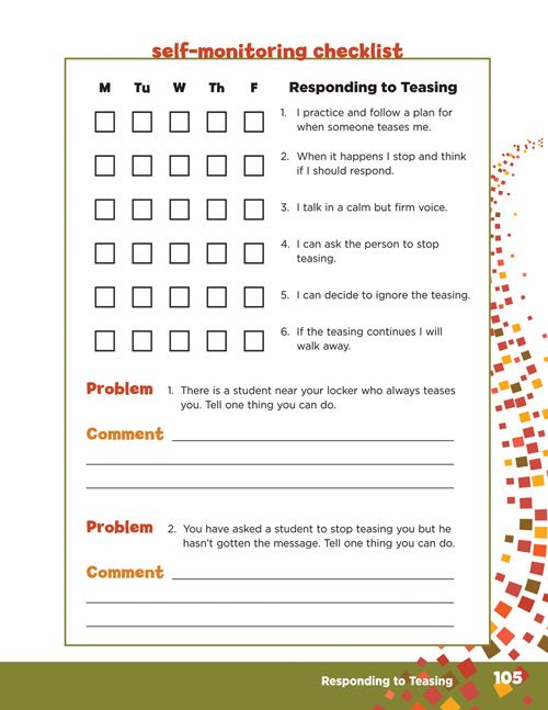 EXPLORE SOCIAL SKILLS Self-monitoring checklist