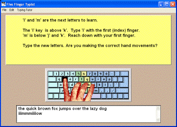 Five Finger Typist - One Handed Typing Tutor for Windows and Macintosh Special Needs Computers