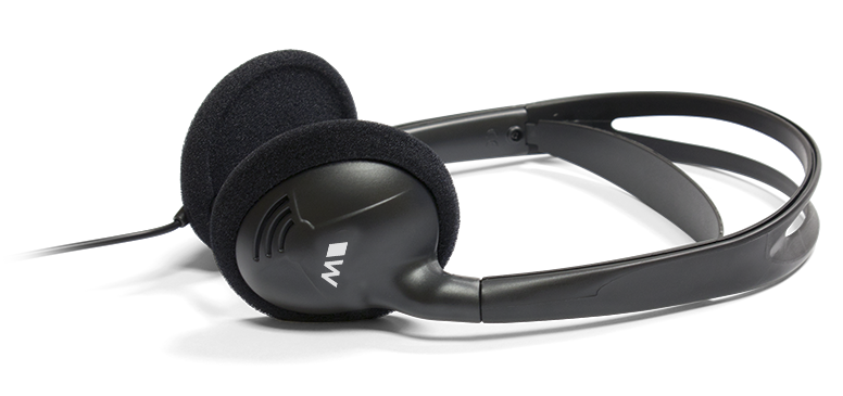 Heavy-duty, folding, mono headphones