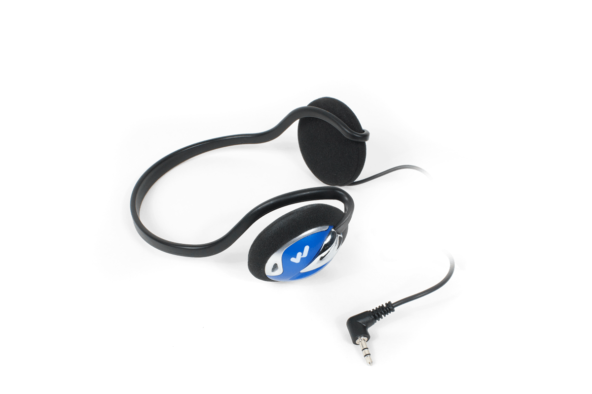 Rear-wear, stereo headphones