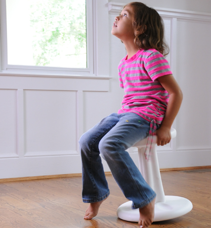 Kids Wobble Chair girl on white stool