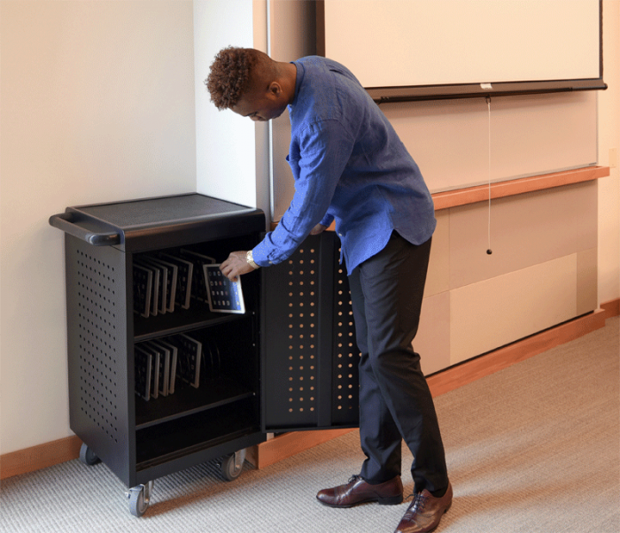 30-Tablet / Chromebook Charging Cart in use by man