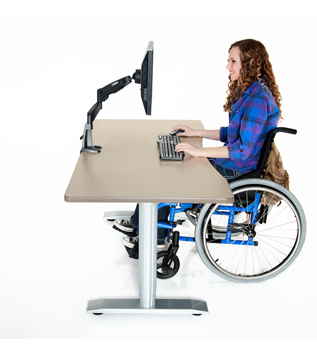 Vox Adjustable Activity/Computer Table with Comfort Curve wheelchair user