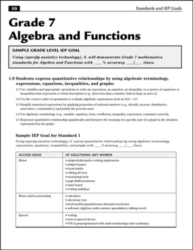 Using Assistive Technology to Meet Math Standards Grade 7 Algebra and Funtions