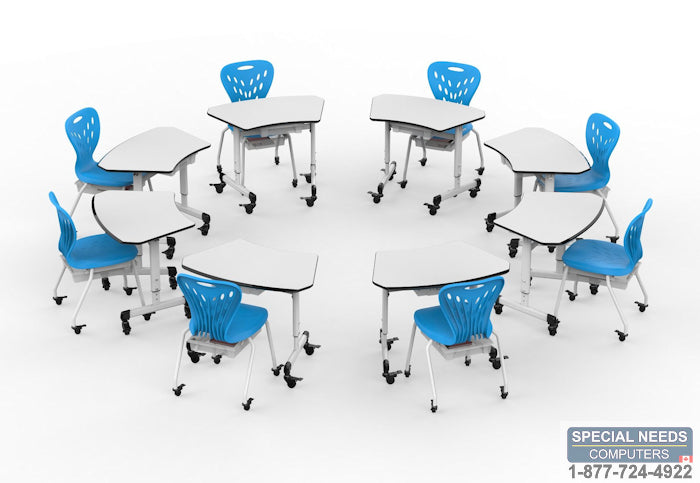 Height-Adjustable Trapezoid Student Desk with Drawer