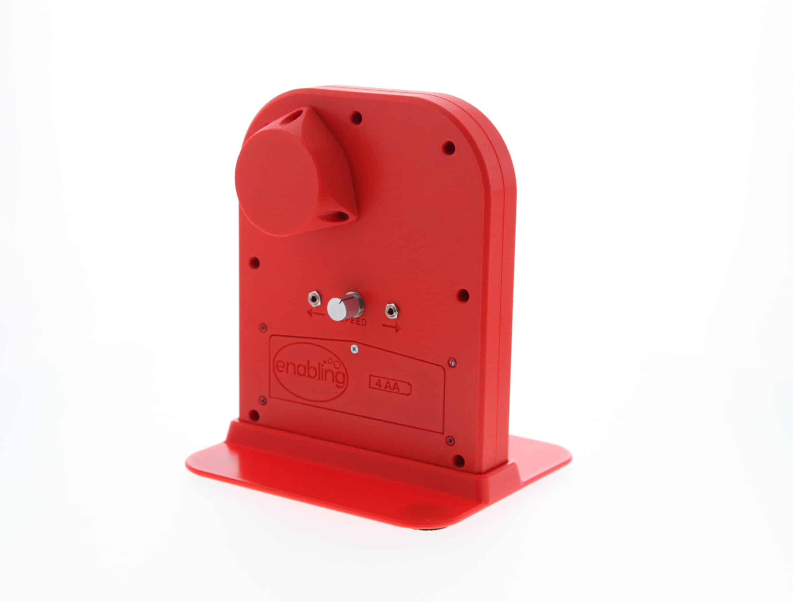 Red electronic device with a visible brand logo on a white background. Special Needs Computers.