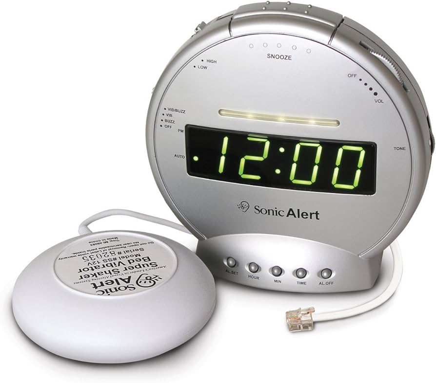 SONIC BOOM ALARM CLOCK With Telephone Signaler & Bed Shaker