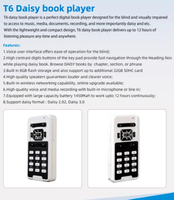 T6 Daisy Book Player with USB &amp; Speech Daisy 3.0, MP3 Reader in Canada Special needs Computers - 3