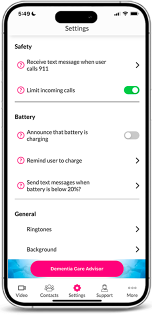 RAZ Memory Cell Phone settings menu