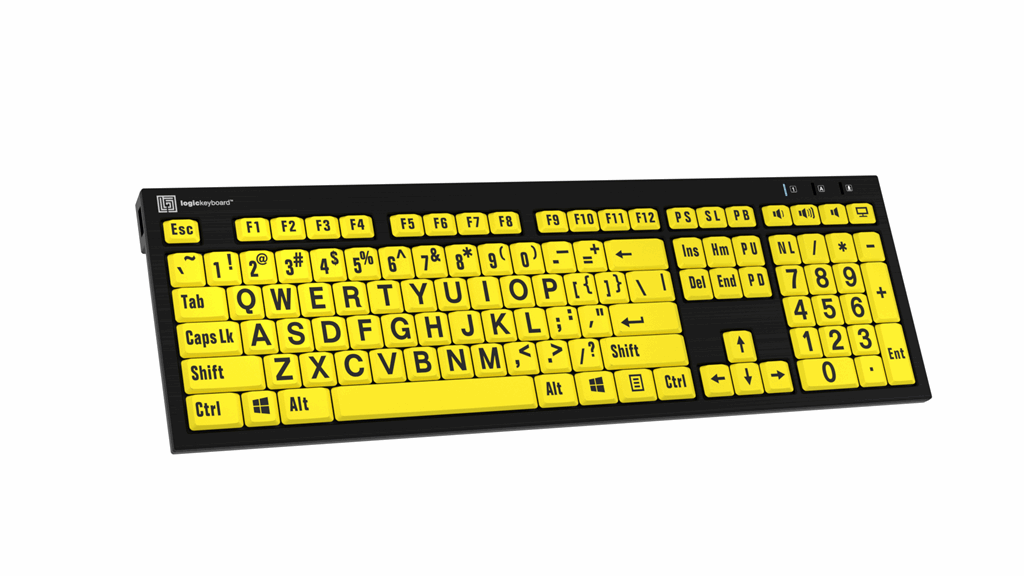 LargePrint Yellow on Black - PC Nero Slimline Keyboard LogicKeyboard