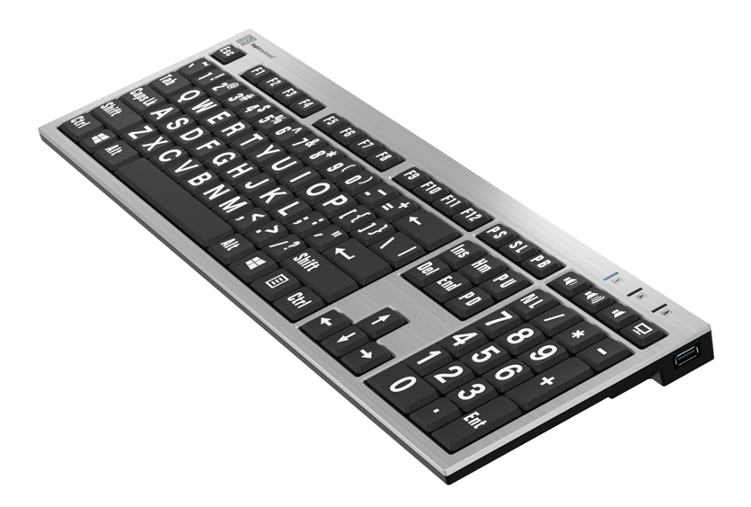Large Print - White on Black Silver Slimline Keyboard – Windows US English Special Needs Computers - 2