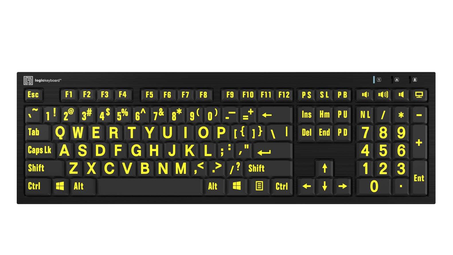 LargePrint Yellow on Black - PC Nero Slimline Keyboard LogicKeyboard