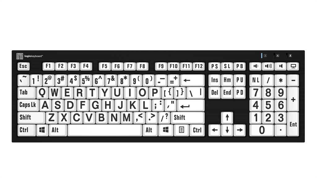 LargePrint Black on White - PC Nero Slimline Keyboard - US English