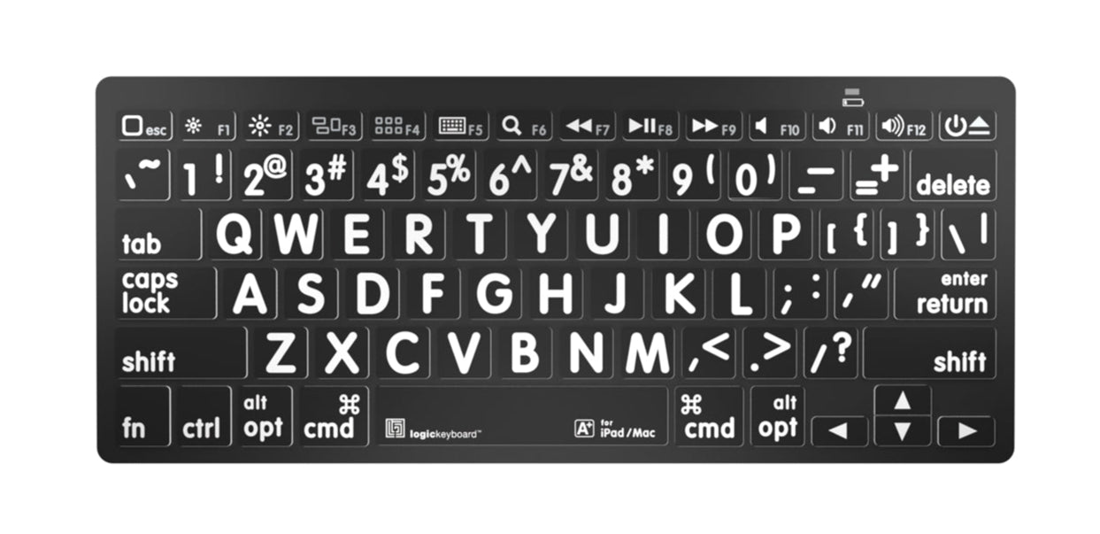 LargePrint White on Black Mini Bluetooth Keyboard US English - Mac