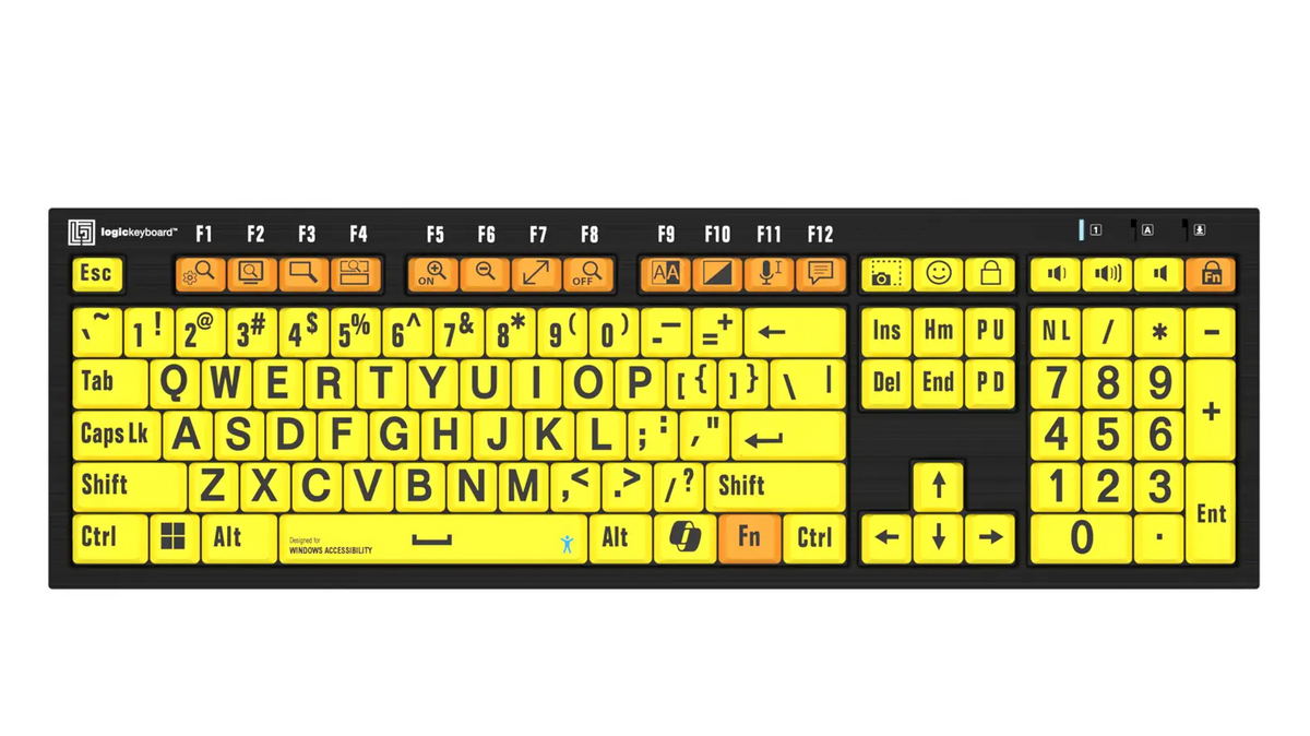 Logistickeyboard Windows Accessibility - NERO Slimline Keyboard Black on Yellow - 1
