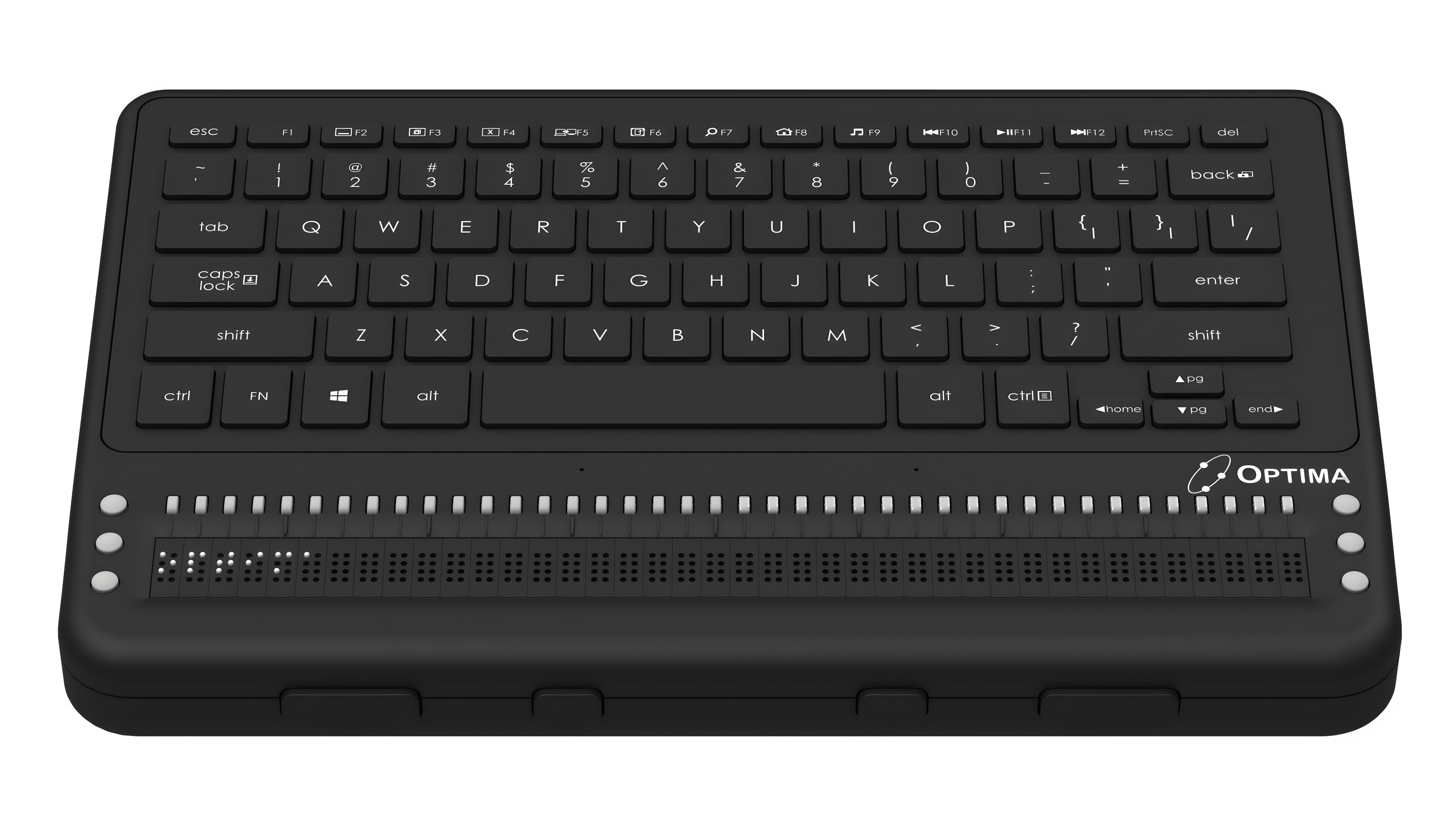 Optima All-in-one Braille laptop computer front closekup
