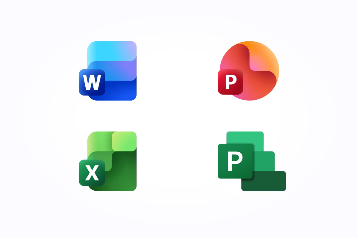 Logos of Microsoft Office applications on a white background.