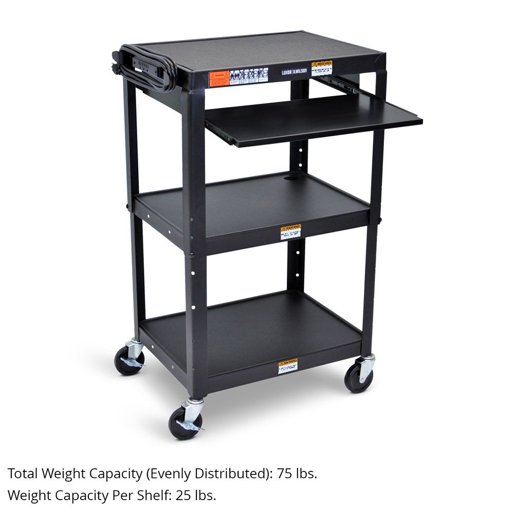 Adjustable-Height Steel AV Cart - Pullout Tray