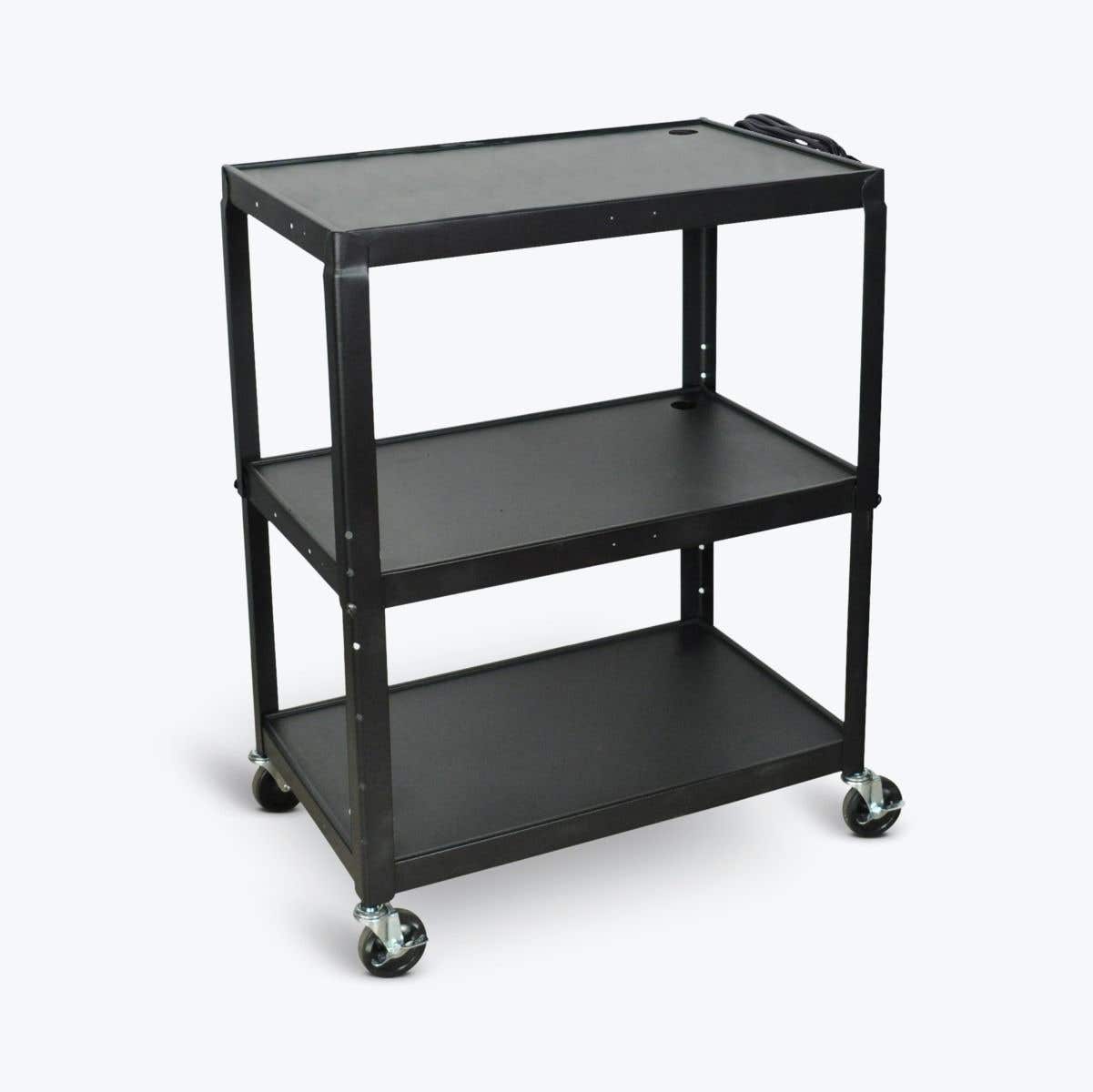 Extra-Large Adjustable-Height Steel AV Cart Three Shelves Black Electric  - 1