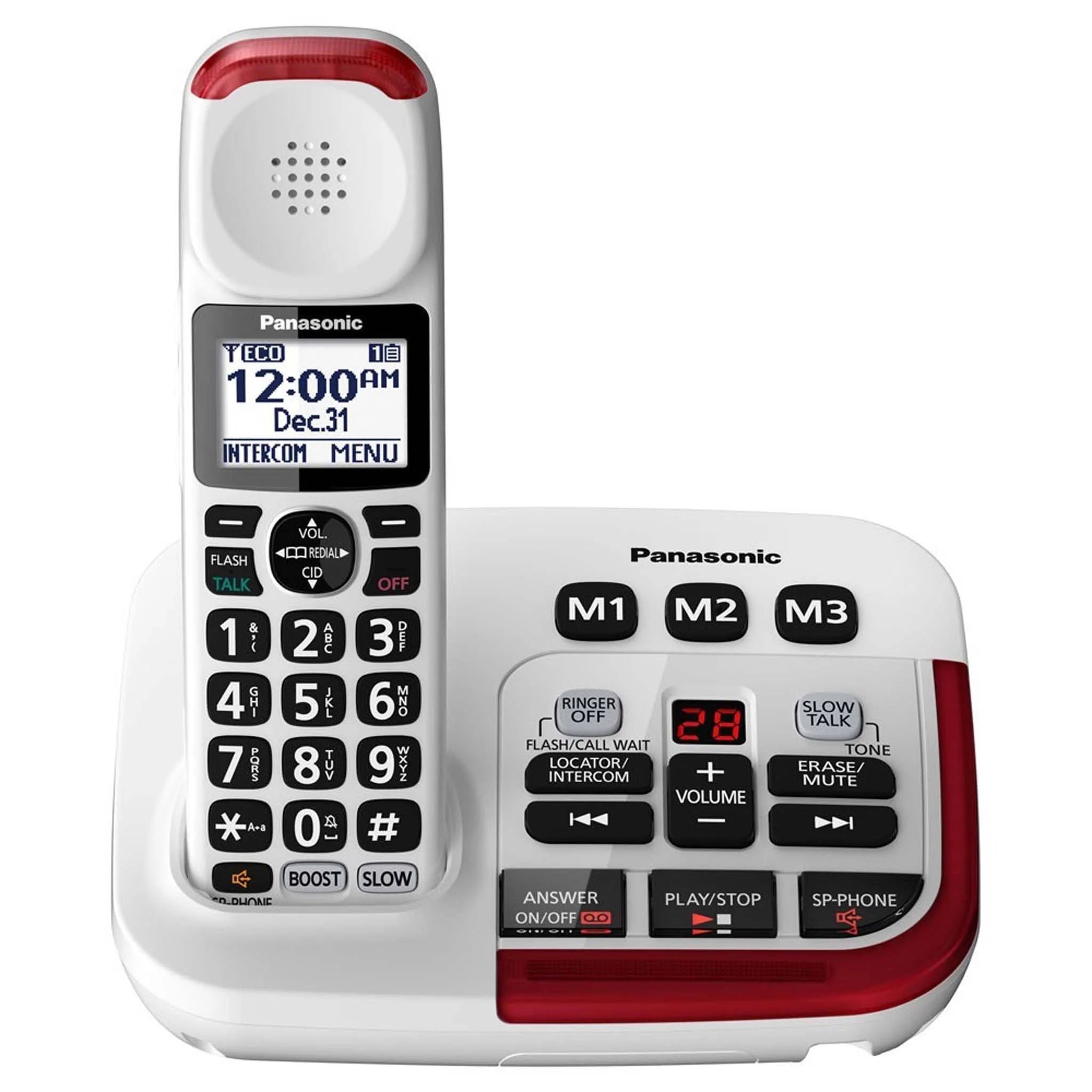 PANASONIC KX-TGM470W Amplified cordless telephone with digital answering machine and talking caller ID, White