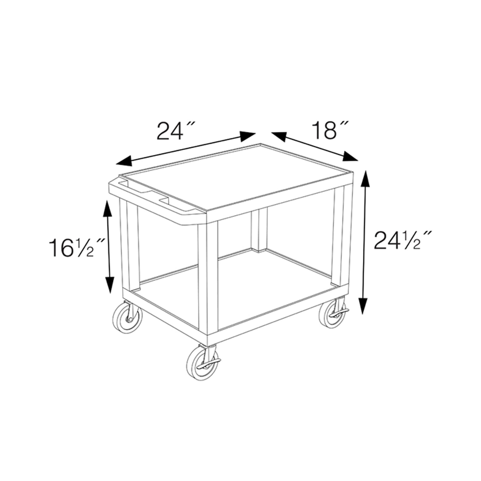 26"H AV Cart - Two Shelves - Black Legs - 2